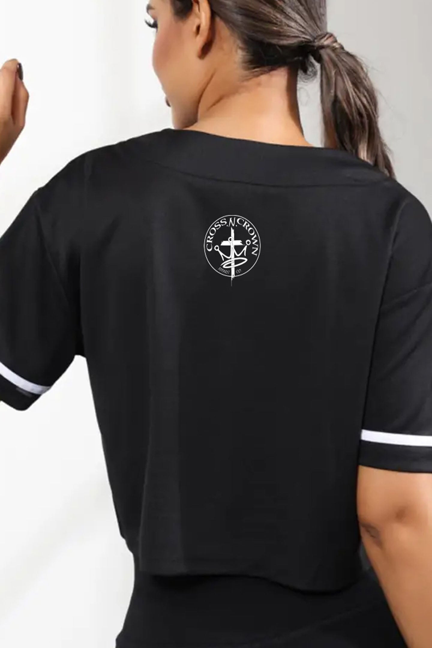 Womens Cross.N.Crown Hustle Sporty Crop Top Rhinestone Jersey