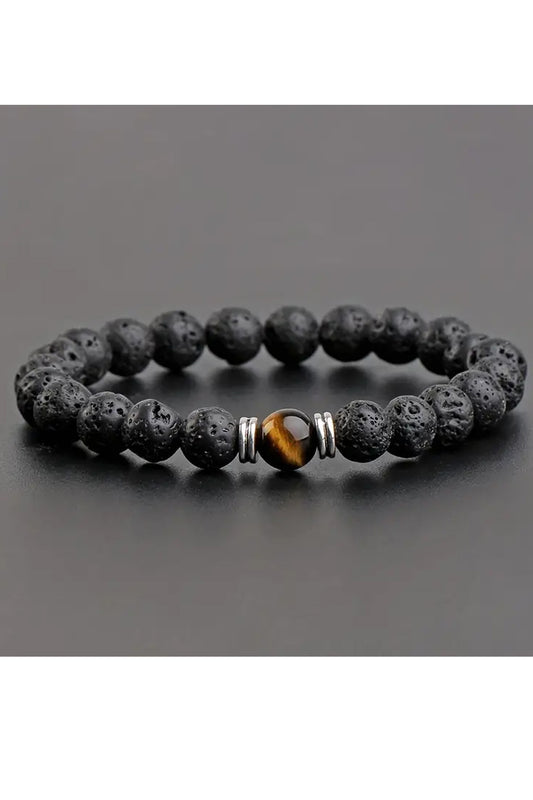 Cross.N.Crown Lava Stone Vintage Mosaic Beaded Bracelet