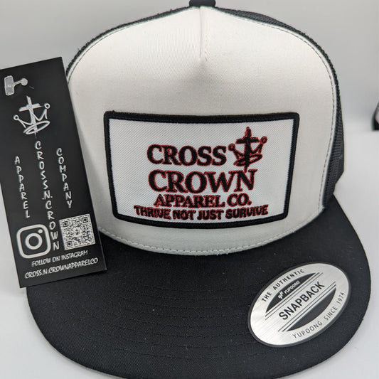 Cross.N.Crown OG Thrive White/Black Flat Brim Snap Back Cap - Cross.N.Crown Apparel Co
