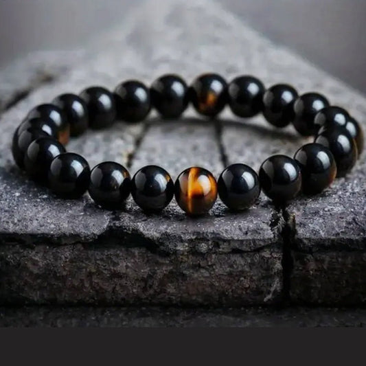 Cross.N.Crown Tigers Eye Black Onyx Courage Beaded Bracelet - Cross.N.Crown Apparel Co