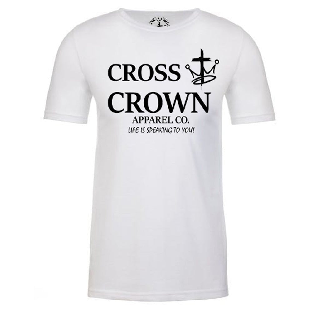 Mens Cross.N.Crown Soft Style Stacked Short Sleeve White Tee - Cross.N.Crown Apparel Co
